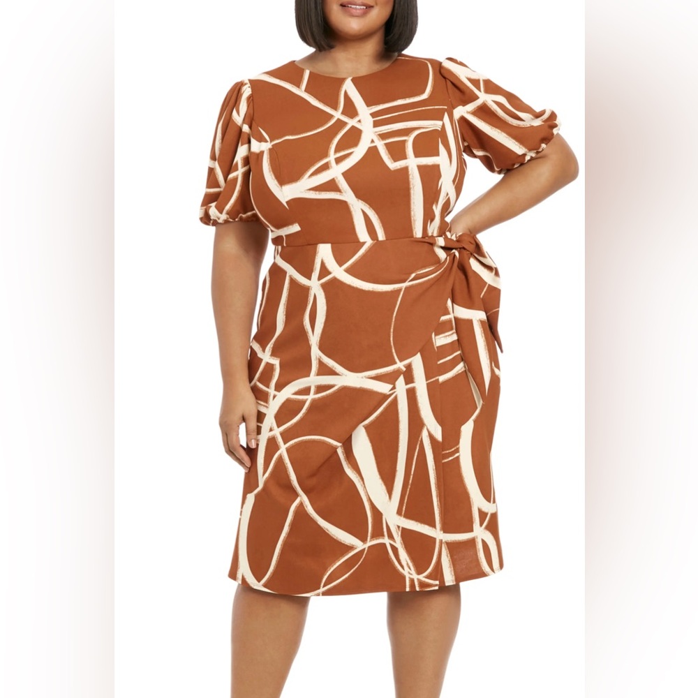 London Times “Queenie” Plus Sized Dress Brown/Cream